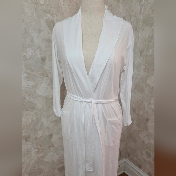 Skin Other - Skin Organic Pima Cotton White Belted Shawl Collar Robe Size 1 NWT Luxury Lounge